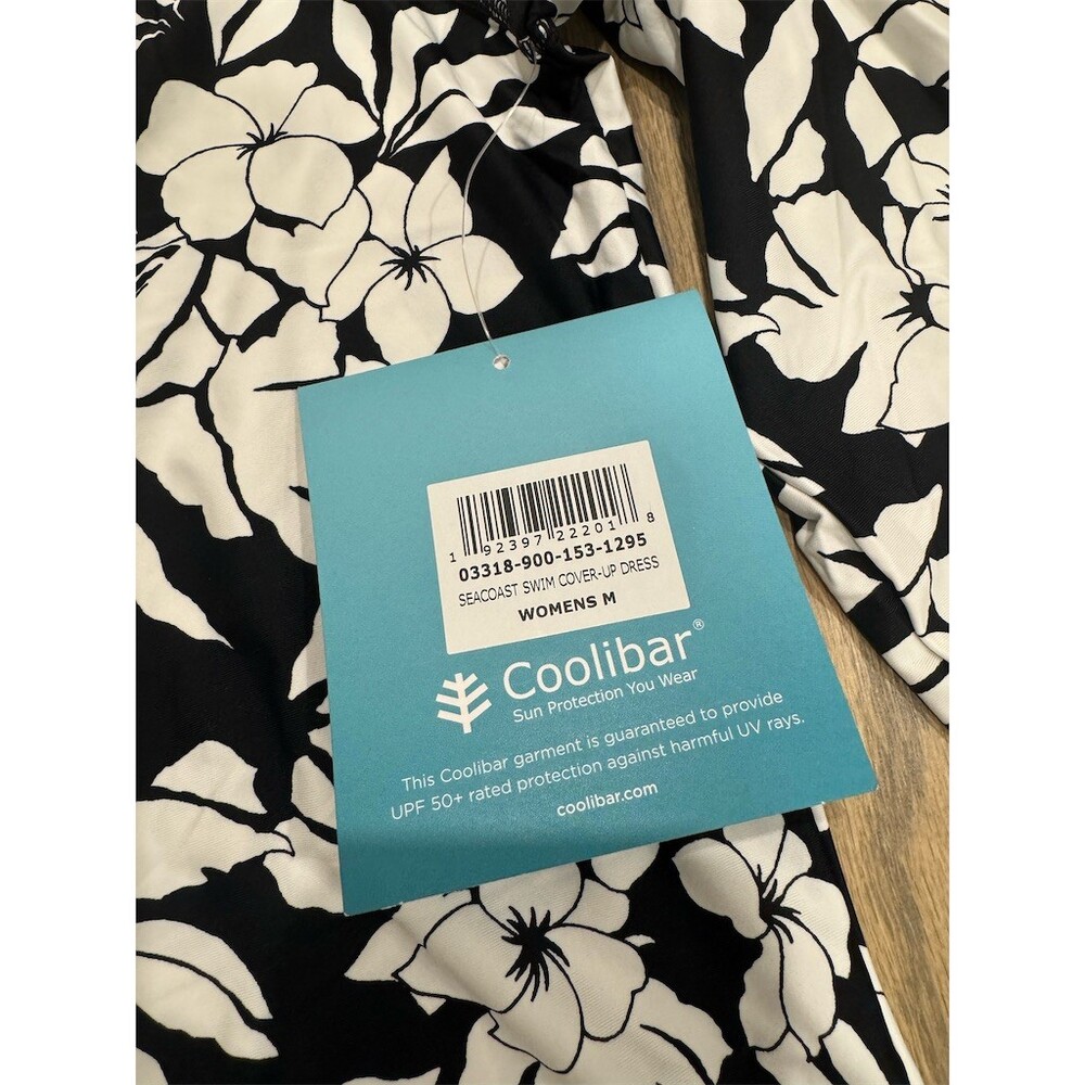 Coolibar Swim Cover-Up Dress Womens M Black White Floral Hooded UPF 50+ - Picture 4 of 7